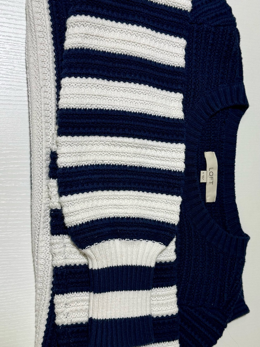 LOFT Navy & White Striped Crewneck Sweater